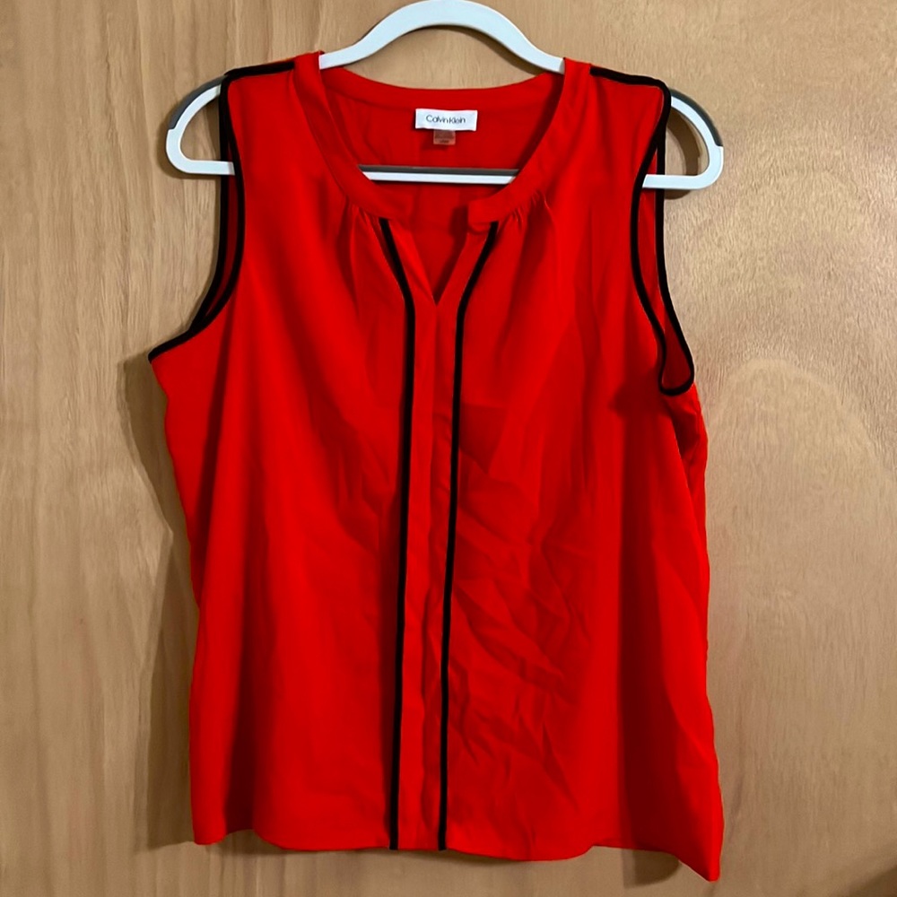 Calvin Klein Sleeveless Blouse Large Red Dress Shirt
